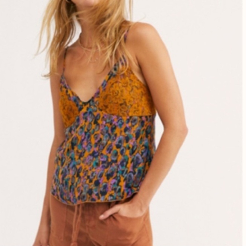 Intametely Free People Little Dreams Mult-Colored Mustard Lace Camisole Small